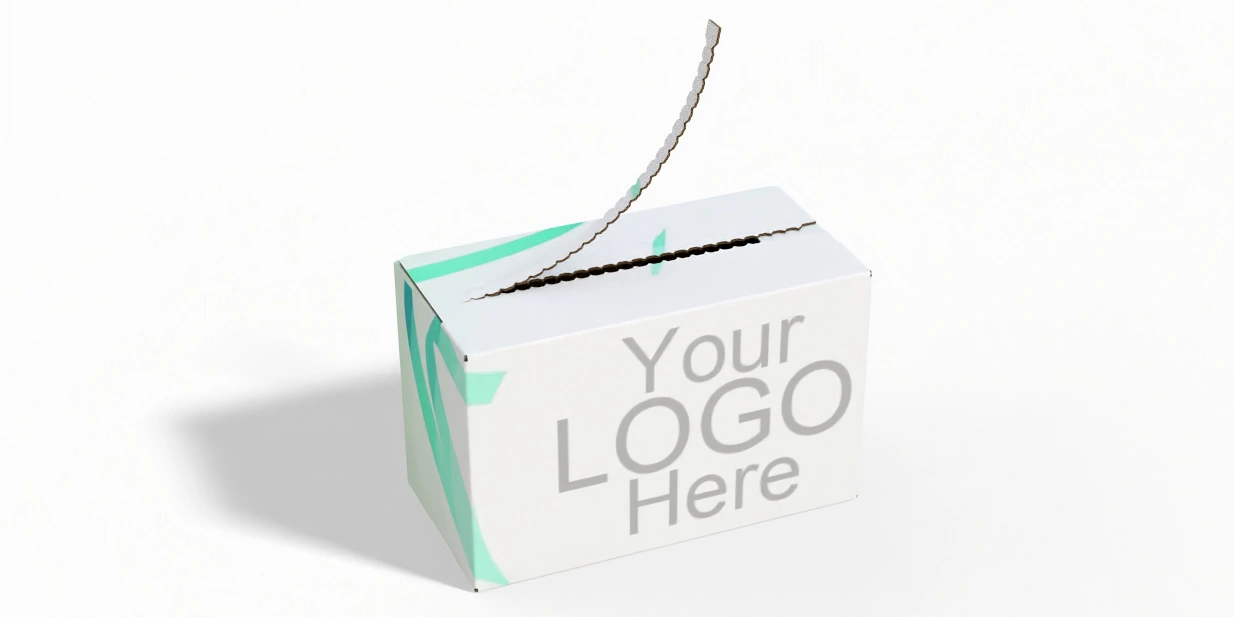 Open paper box with zipper showing interior compartments