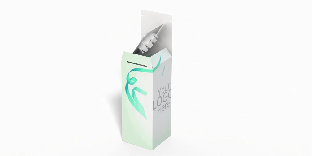 atte white cardboard boxes for skincare products with gold foil logo.