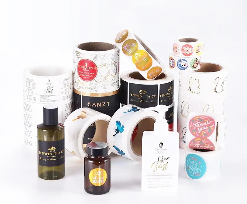 High-quality labels and stickers featuring vibrant colors, durable materials, and customizable designs for branding and packaging.