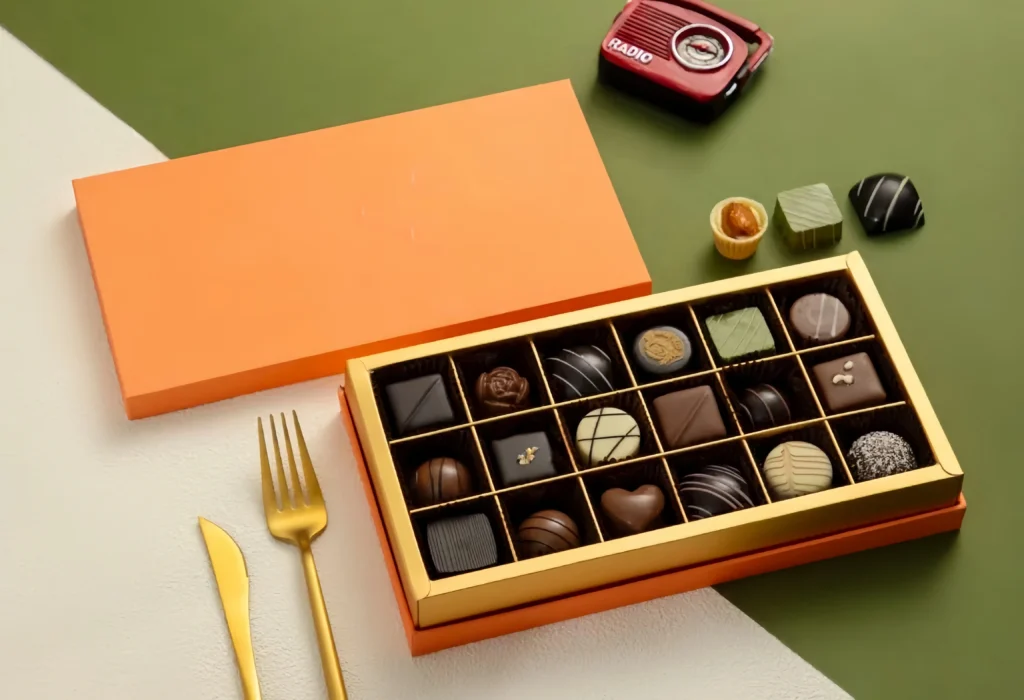 Custom chocolate boxes with personalized design for gifts and branding.