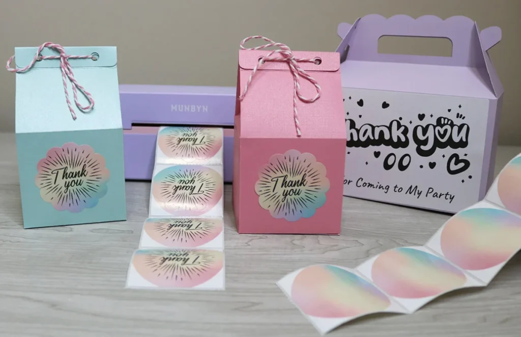 Custom product branding stickers featuring personalized logos, designs, and colors to enhance product identity.