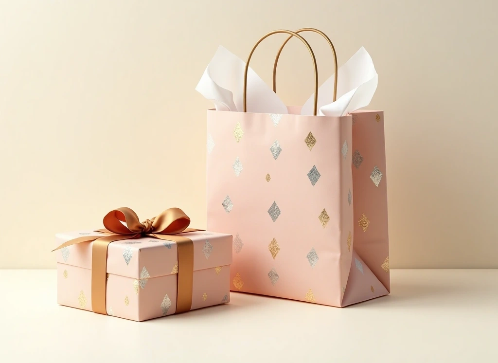 Gift paper bags and boxes with custom logo printing, luxury paper packaging set for gifts