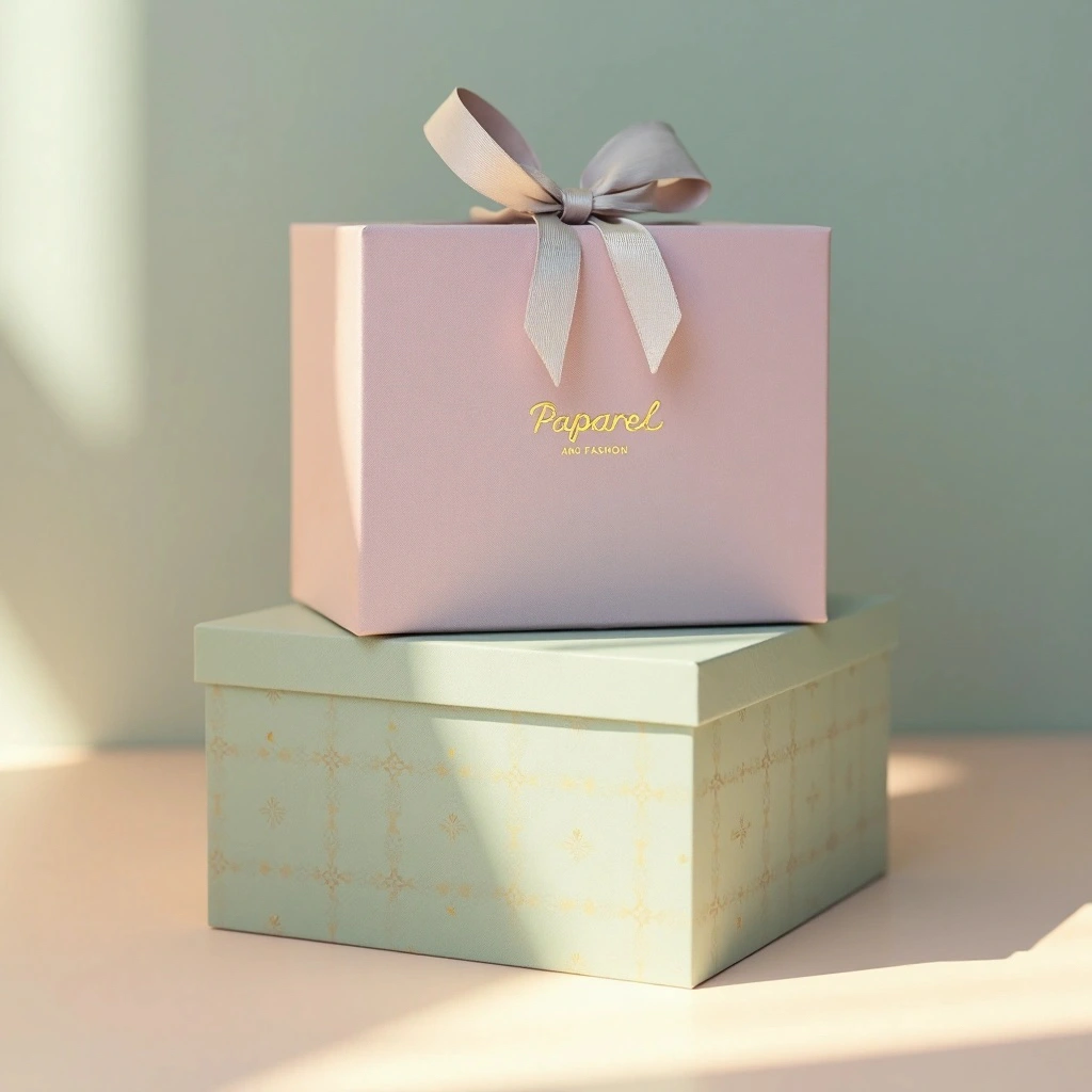 Custom printed apparel box and matching paper bag.