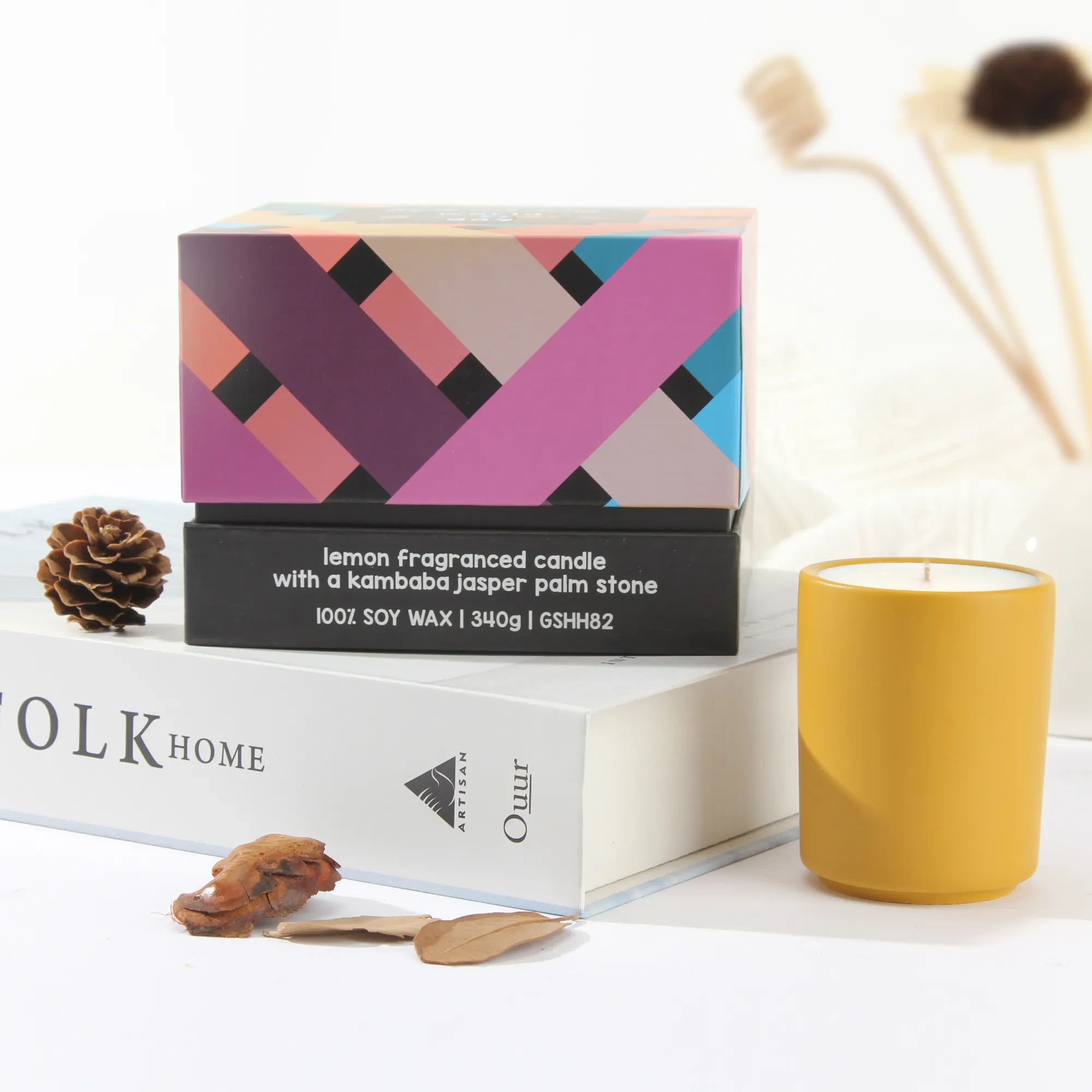 High-quality rigid gift box for scented candles, featuring a clean, minimalist design with a branded logo embossed on the lid.