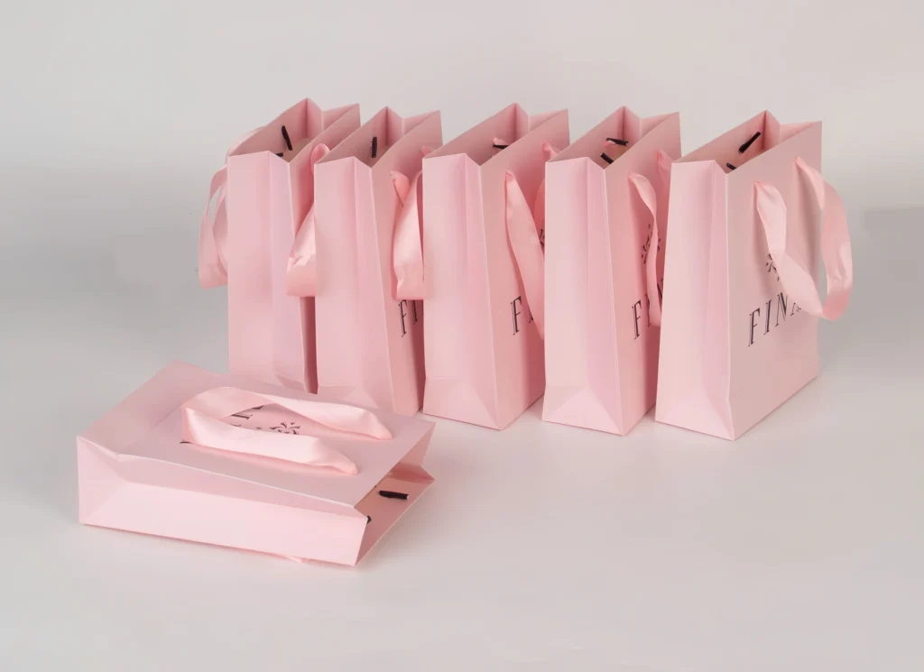 Custom-Pink-Paper-Bag-with-Ribbon-Handle