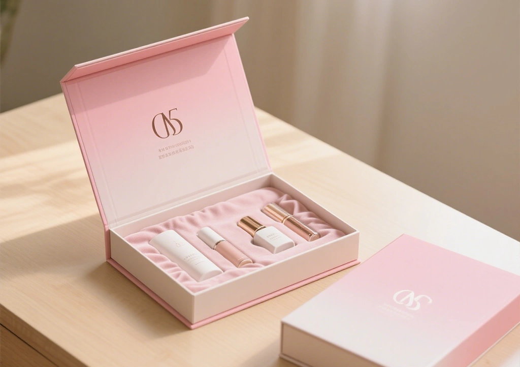 Luxury pink paper box for cosmetic packaging with sleek finish and custom branding options