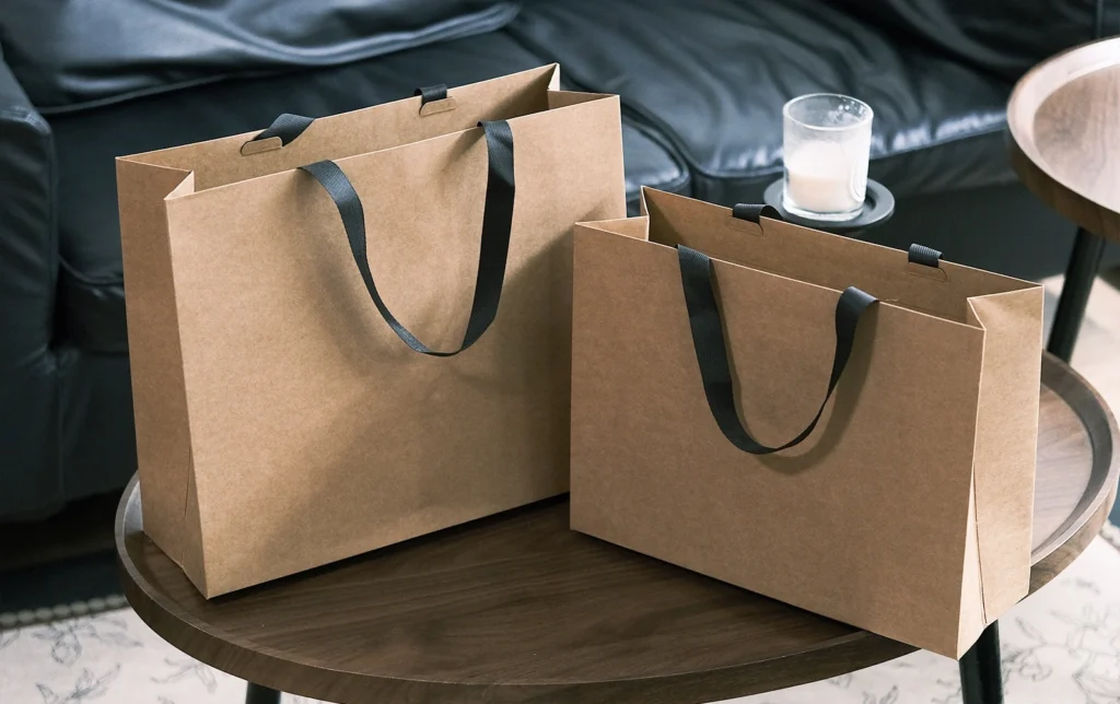 ustom shopping bags cost breakdown by material including kraft paper, coated paper, and recycled paper options