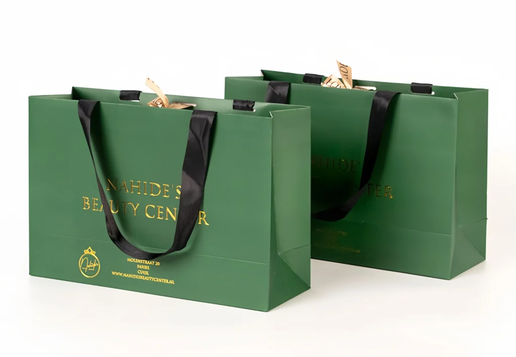 custom shopping bag printing options including offset printing, hot stamping, and UV coating