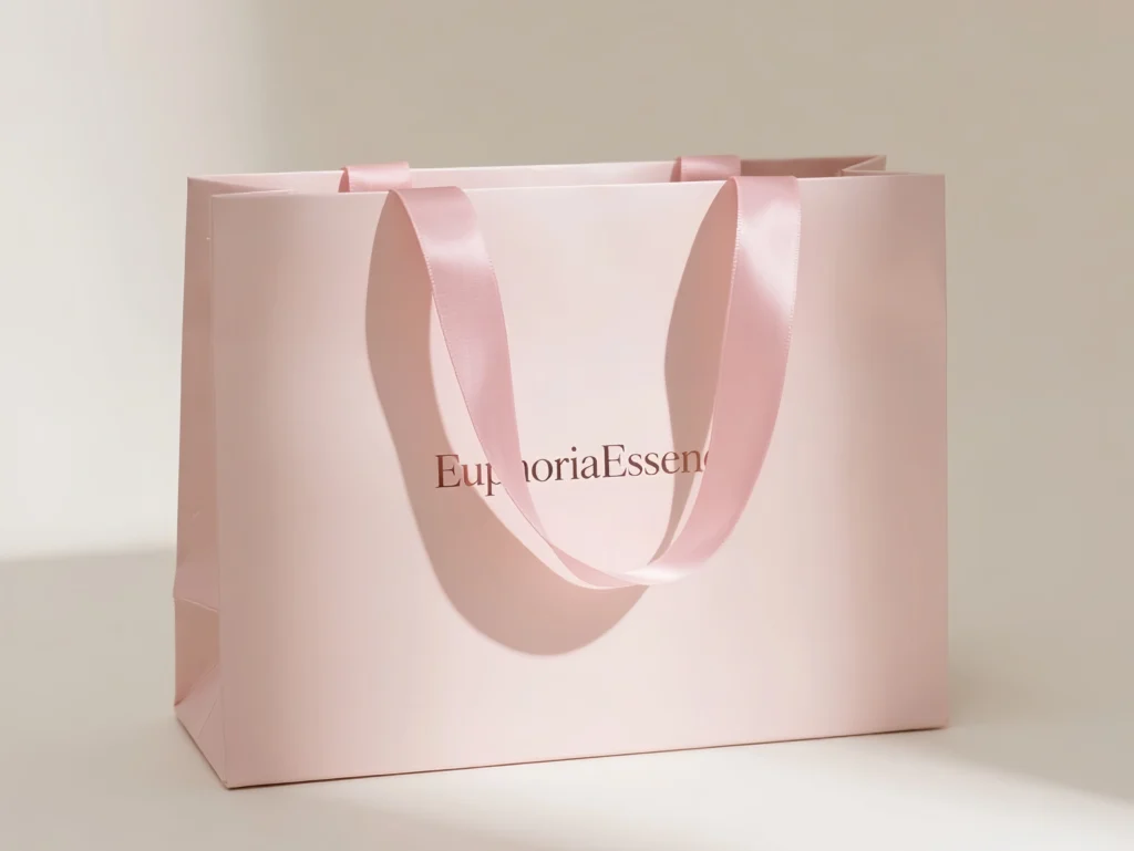 luxury custom paper shopping bags with premium finish and ribbon handles