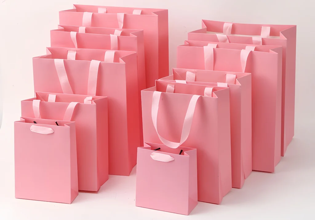 wholesale custom shopping bags stacked for bulk order