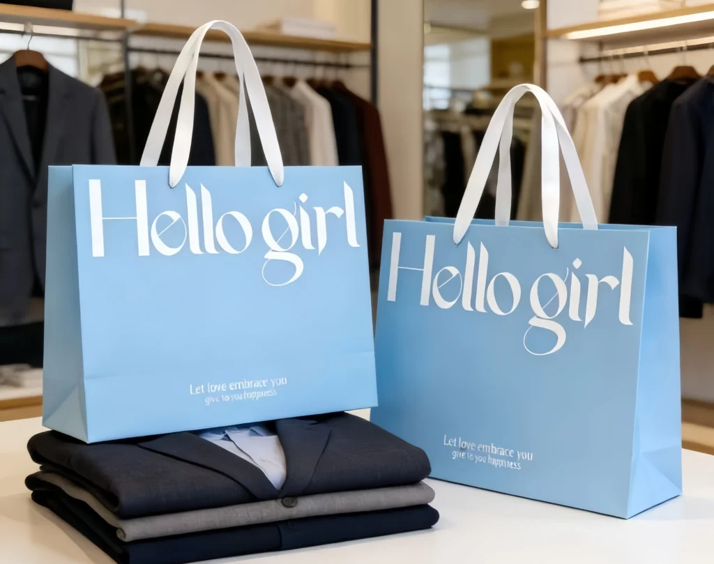 Custom shopping bags designed for clothing brands with logo branding