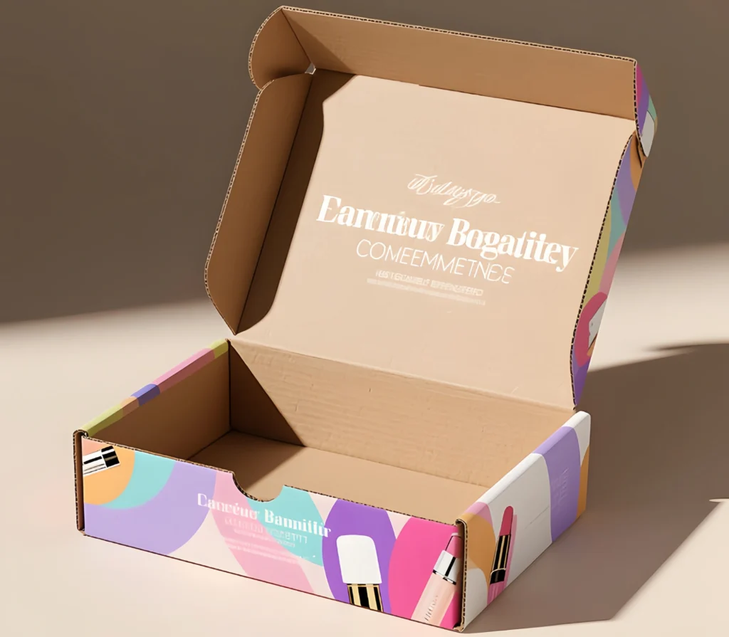 Custom mailer box for cosmetics packaging with printed logo and premium finish